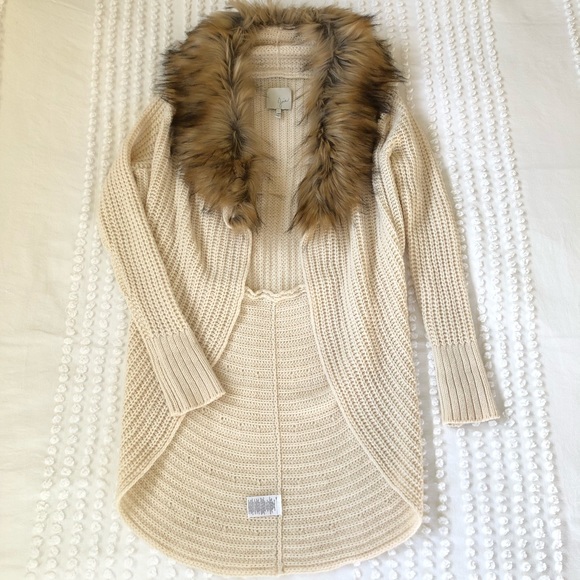 Joie Sweaters - Joie Helma Faux Fur Wool and Yak Cocoon Cardigan